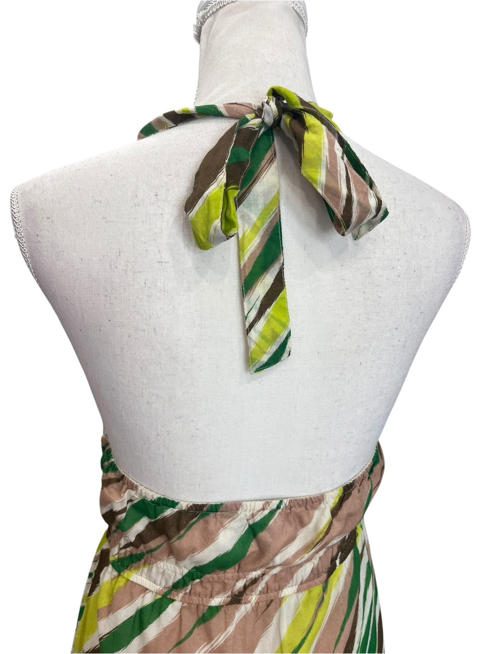 GAP NWT Halter Maxi Dress Medium Green Brown Abstract Stripe Cotton - Picture 6 of 13